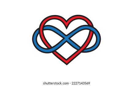 intertwined design of heart and infinity sign on white background