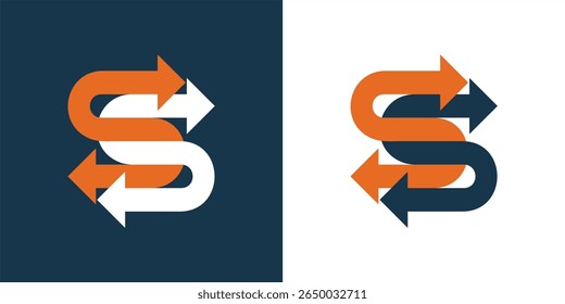 Setas direcionais entrelaçadas Logotipo, Setas S duplas Logotipo - Setas entrelaçadas em negrito em direções opostas.