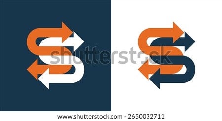 Intertwined Directional Arrows Logo, Double S Arrows Logo – Bold Interlocking Arrows in Opposing Directions.
