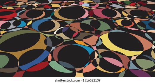 Intertwined ellipses creating augmenting, colorful pattern