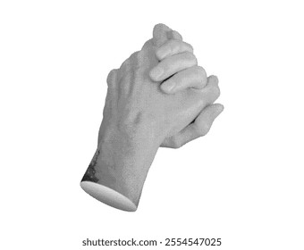 Intertwined fingers, clasped gesture, hand together, support sign, isolated on white background. Halftone dotted retro style vector