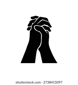 Intertwined Fingers Silhouette Vector. Two Hands Interlocked Black Silhouette. Holding Hands Overlapping Clip Art Illustration.