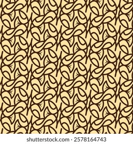 Intertwined fish symbols and leaf motifs creating a seamless patterned texture with a brown and beige color scheme, suitable for backgrounds, wallpapers, or designs nature, repetition, and harmony.