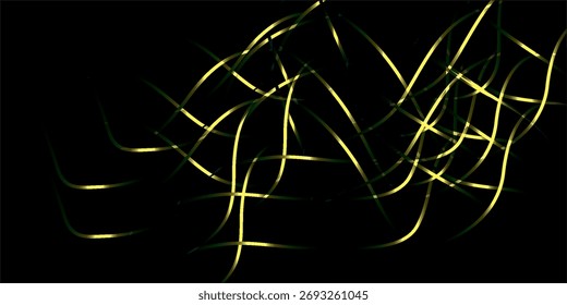 Intertwined glowing yellow lines create an abstract pattern against a dark black background, forming a complex and dynamic visual texture.