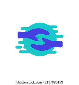 Intertwined hands with fluid blue circular geometric shape background vector logo. Logo for charity and healthcare.