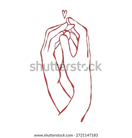 Intertwined hands of lovers. Romantic symbol. Vector red outline illustration for Valentines Day, weddings