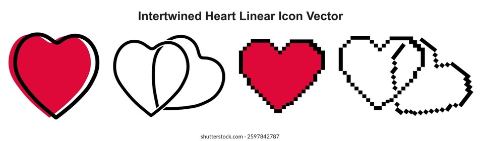 Intertwined Heart Linear Simple black a pair of linked love symbol Icon Vector
