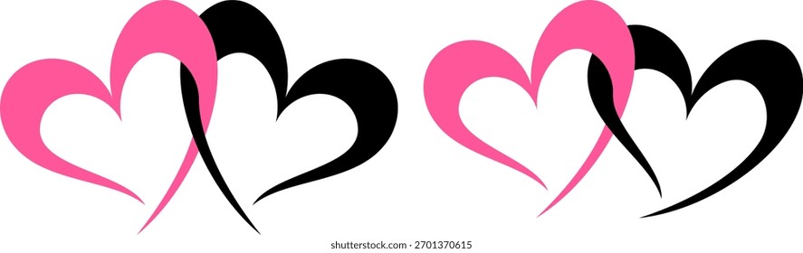 Intertwined Heart Outline Design, Linked Love Symbol, Romantic Vector #2E