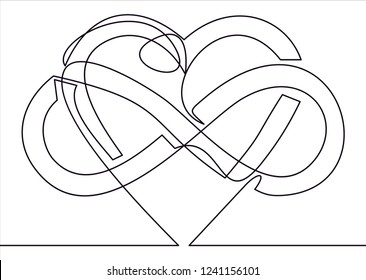 Intertwined Heart with The Sign of Infinity. Love forever-continuous line