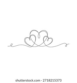 Intertwined hearts drawn with a single continuous line simple elegant design