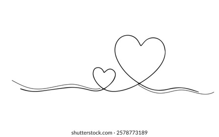 Intertwined Hearts, A minimalist line drawing representing the bond between two hearts, connected by a single, flowing line, symbolizing love and connection,