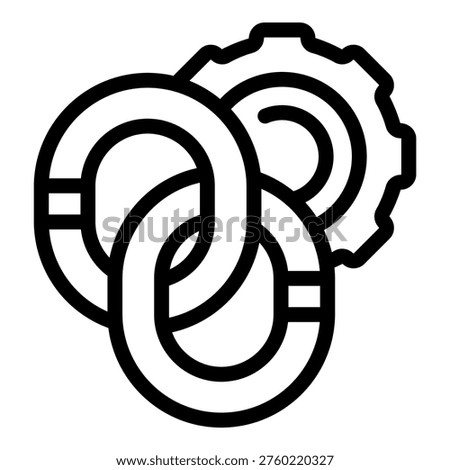 Intertwined hyperlink chains symbolize connection and a gear represents functionality, forming a visual metaphor for integrated systems