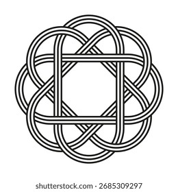 Verflochtene Knotenmuster. Abstrakte geometrische Elemente. Dekorative Vektorgrafiken. Verzierte, verwickelte Formen. EPS 10.