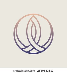 Intertwined lines alchemy symbol. Sacred geometry circle logo. Modern, geometric style icon isolated on light fund. Circular minimal deco design lines symbolizing evolution and mindfulness.