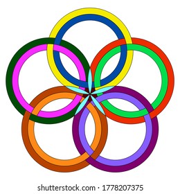intertwined multicolored circles on a white background