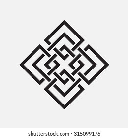 Intertwined pattern, isolated object, squares, vector element