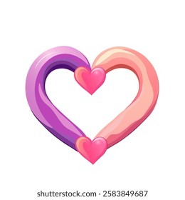 Intertwined Pink and Purple Heart Design. Romantic Gradient Hearts in a Love Symbol. Artistic Heart Illustration with Soft Colors