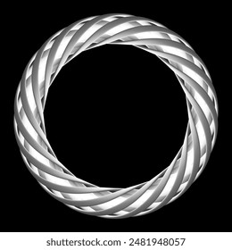 Intertwined stripes in the shape of torus, in gray tones. Neon hoop inside. Vector illustration.