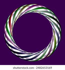 Intertwined stripes in the shape of a torus, in multi-colored colors. Neon hoop inside. Vector illustration.