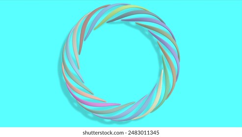 Intertwined stripes in the shape of a torus, in multi-colored colors. Neon hoop inside. Vector illustration.