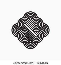 Intertwined symbol, stripy line art. Vector illustration, EPS 10