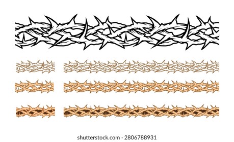 Intertwined Thorn Seamless Pattern Frame Border Vector Illustration Set
