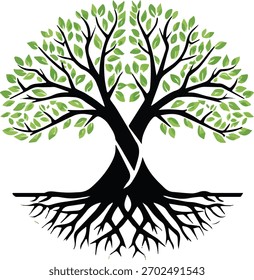 Ilustración de árbol entrelazado: símbolo de unidad, crecimiento y equilibrio en la Naturaleza