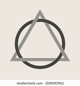 Intertwined triangle and circle symbol. Geometric design element, line design, editable stokes. Vector illustration, EPS 10