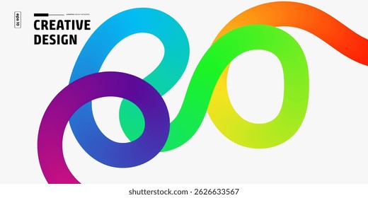 Intertwined vibrant rainbowcolored loops create a dynamic, abstract design. Gradient colors smoothly transition between hues. Modern and creative graphic art.