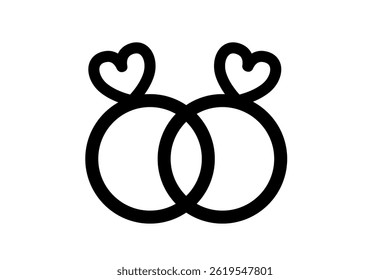 Intertwined Wedding Rings with Hearts – Love and Marriage Symbol Icon.