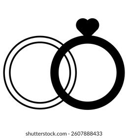 Intertwined Wedding Rings with Heart-Shaped Accent: Monochrome Icon
