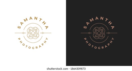 Intertwined Wedding Rings Logo Template Linear Vector Illustration. Engagement Rings Emblem Design For Wedding Planner Logotype Or Photographer Brand Line Art Style.