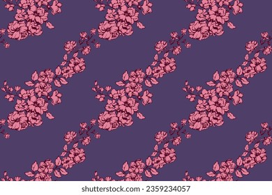 Zwirnende Blumen monoton-Retro-Stimmung Hintergrund. Künstlerische Vektorgrafik handgezeichnet Silhouetten blühende Blumen nahtlose Muster. Muster für Design, Textilien, Mode, Druck, Oberflächengestaltung, Papier