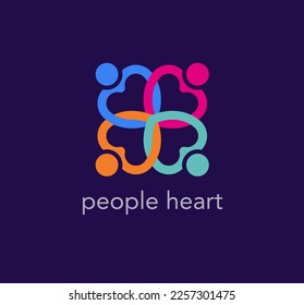 Intertwining Heart family logo. Unique color transitions. people logo template. vector