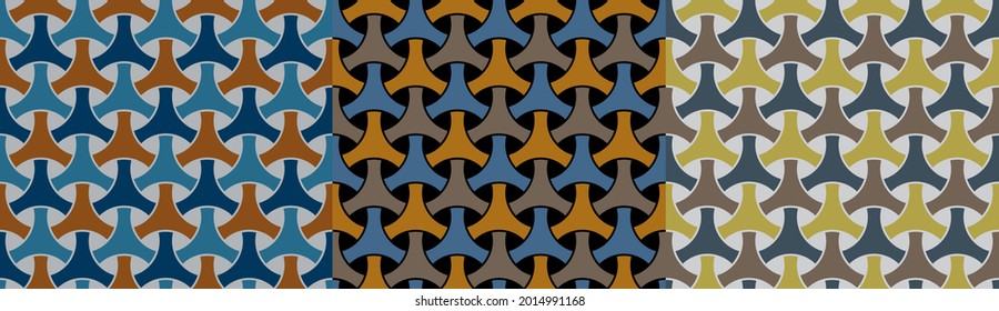 Intertwining. Seamless 3D pattern. Optical illusions. Op Art. Template for fabric or wrapping. Modern textile. Geometric. Stylish background. Wallpapers. Pastel colors. 3D Tiles. Vector.
