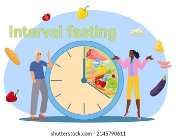 Interval Fasting.The Concept Of Proper Nutrition, Fasting And Diet.Diet Plan, Fitness And Sports Activities.Vector Illustration.