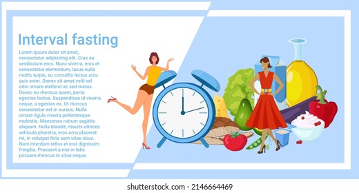 Interval Fasting.The Concept Of Proper Nutrition, Fasting And Diet.Diet Plan, Fitness And Sports Activities.Vector Illustration.