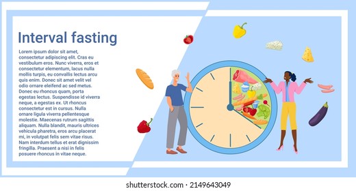 Interval Fasting.The Concept Of Proper Nutrition, Fasting And Diet.Diet Plan, Fitness And Sports Activities.Vector Illustration.