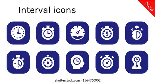 interval icon set. 10 filled interval icons.  Collection Of - Wall clock, Stopwatch, Clock, Stop watch, Time, Clocks icons