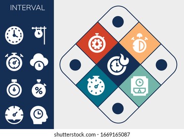 interval icon set. 13 filled interval icons.  Simple modern icons such as: Clocks, Clock, Time, Stopwatch, Wall clock, Stop watch