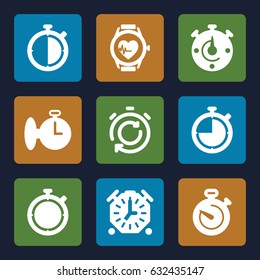 Interval icons set. set of 9 interval filled icons such as heartbeat watch
