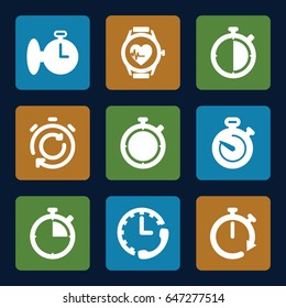 Interval icons set. set of 9 interval filled icons such as heartbeat watch