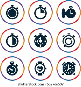 Interval icons set. set of 9 interval filled icons such as heartbeat watch