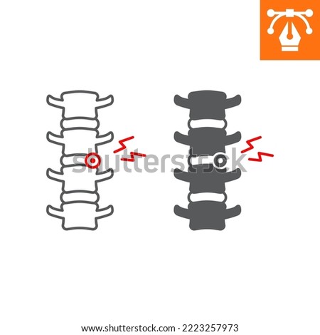 Intervertebral hernia line and solid icon, outline style icon for web site or mobile app, orthopedic and traumatology, herniated disc vector icon, simple vector illustration, vector graphics.