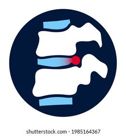 Intervertebrale Hernia Logo. Wirbelsäulenkrankheit, Rückgrat mit hernisierter Scheibe, Therapie und Behandlung in der Wirbelsäulenklinik. Rückenschmerzen und Diagnose. Anatomie der menschlichen Wirbeltiere, einzelne medizinische Vektorgrafik.