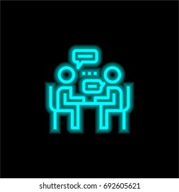 Interview blue glowing neon ui ux icon. Glowing sign logo vector