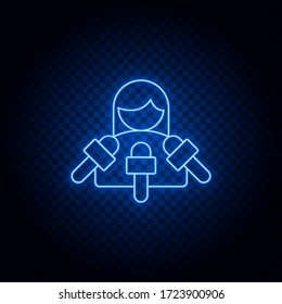 interview blue neon vector icon .Transparent background. Blue neon vector icon