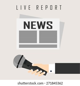 interview with a businessman in a newspaper - live repoter. vector illustration