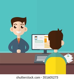  Interview a businessman vector. Employment, recruitment concept.