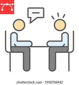 Interview color line icon, discussion and two people talking, recruitment interview vector icon, vector graphics, editable stroke filled outline sign, eps 10
